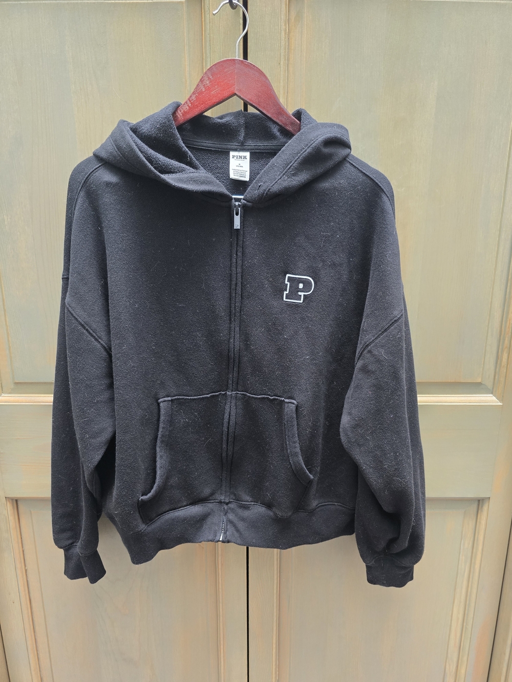 PINK Victoria's Secret Black Zip-Up Hoodie with 'P' Patch